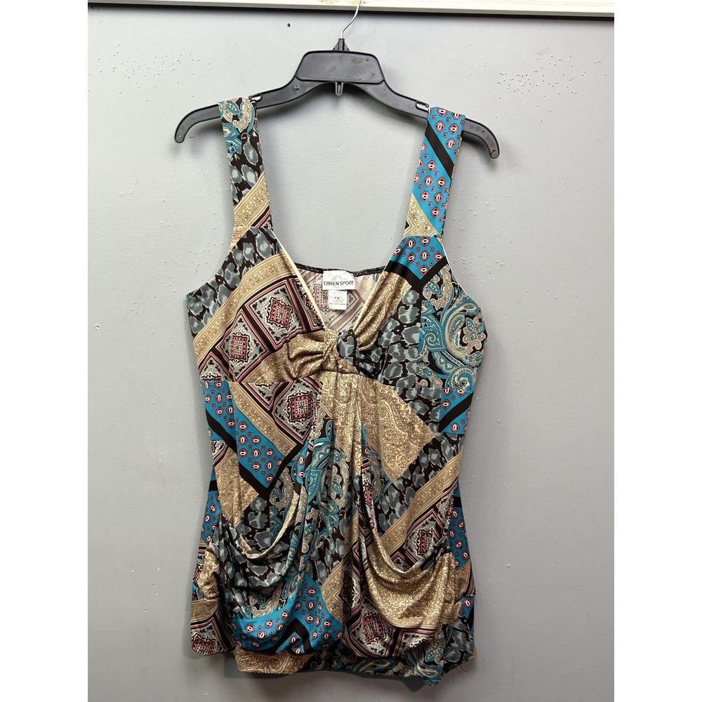 Caren Sport Top Womens 3XL Multicolor Paisley Patchwork V-Neck 1066JX-3413